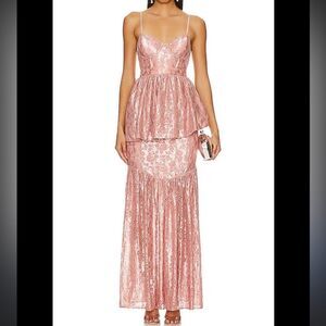 For Love & Lemons Shai Gown in Blush Pink Lace